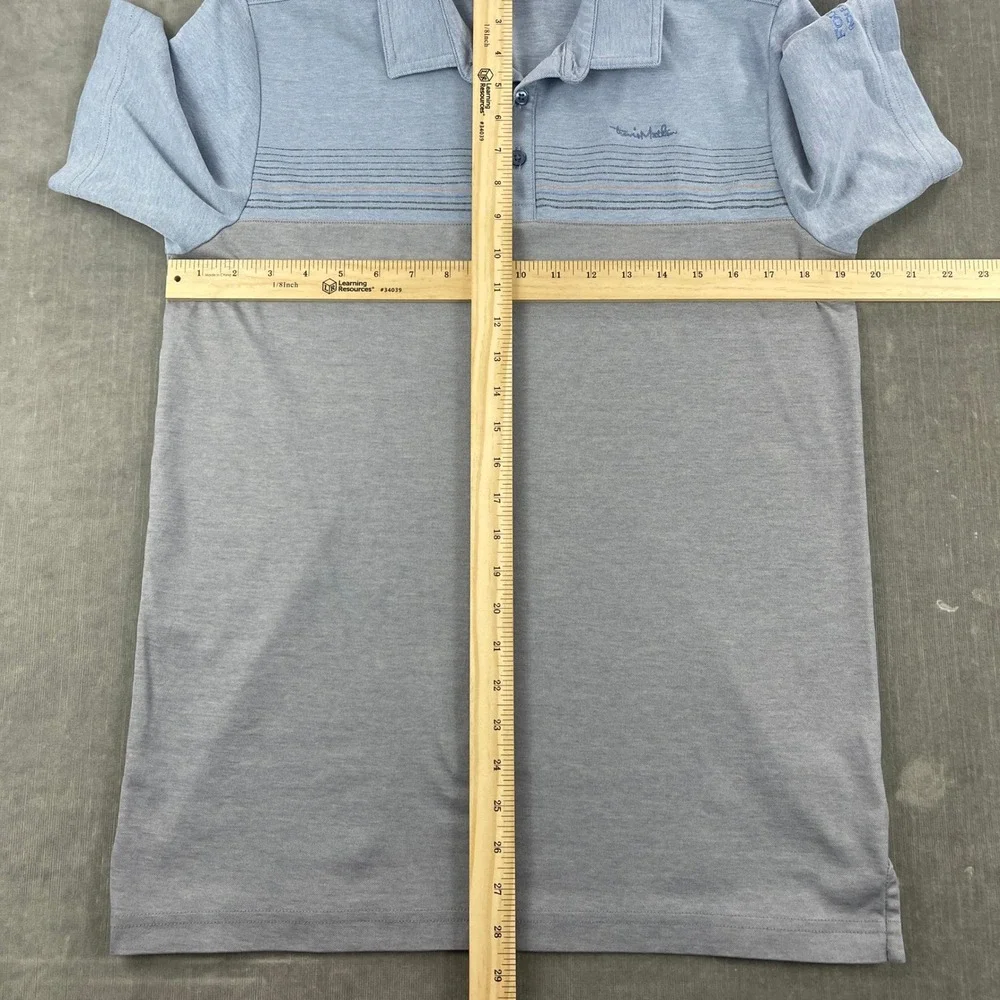TravisMathew Mens M Blue Grey Polo Shirt Four Seasons Golf Striped Logo